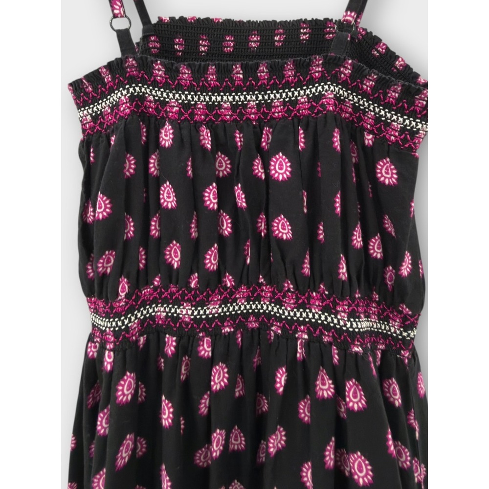 World Market Boho Maxi Dress Black Pink Paisley Border Print Cotton S/M Smocked - Picture 5 of 14